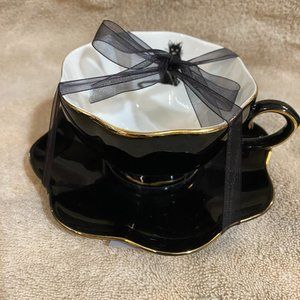 Elegance Halloween Black Cat Tea Cup with Saucer